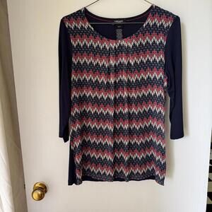 Olsen long sleeve women's top like new size XS 4! Navy blue shirt shirts zig zag